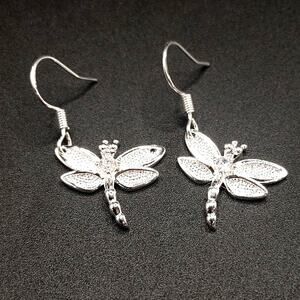 925 Silver Dragonfly Earrings CZ Diamond BOHO VTG Style Anniversary Birthday NEW